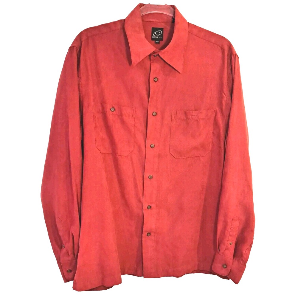Reel Cotton Long Sleeve‎ Button Up Shirt Men's M Red SOFT! Valentine's Day Shirt